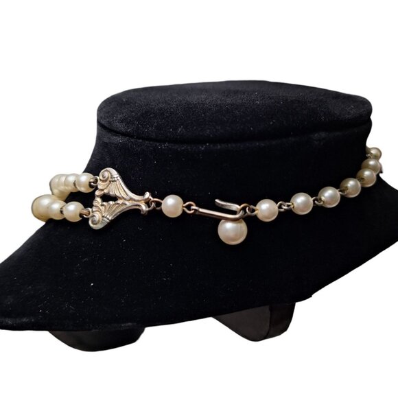 VTG‎ Necklace 18 Inch Plastic Bead Faux Pearl Crystal Style Double Strand Twist - Picture 5 of 7